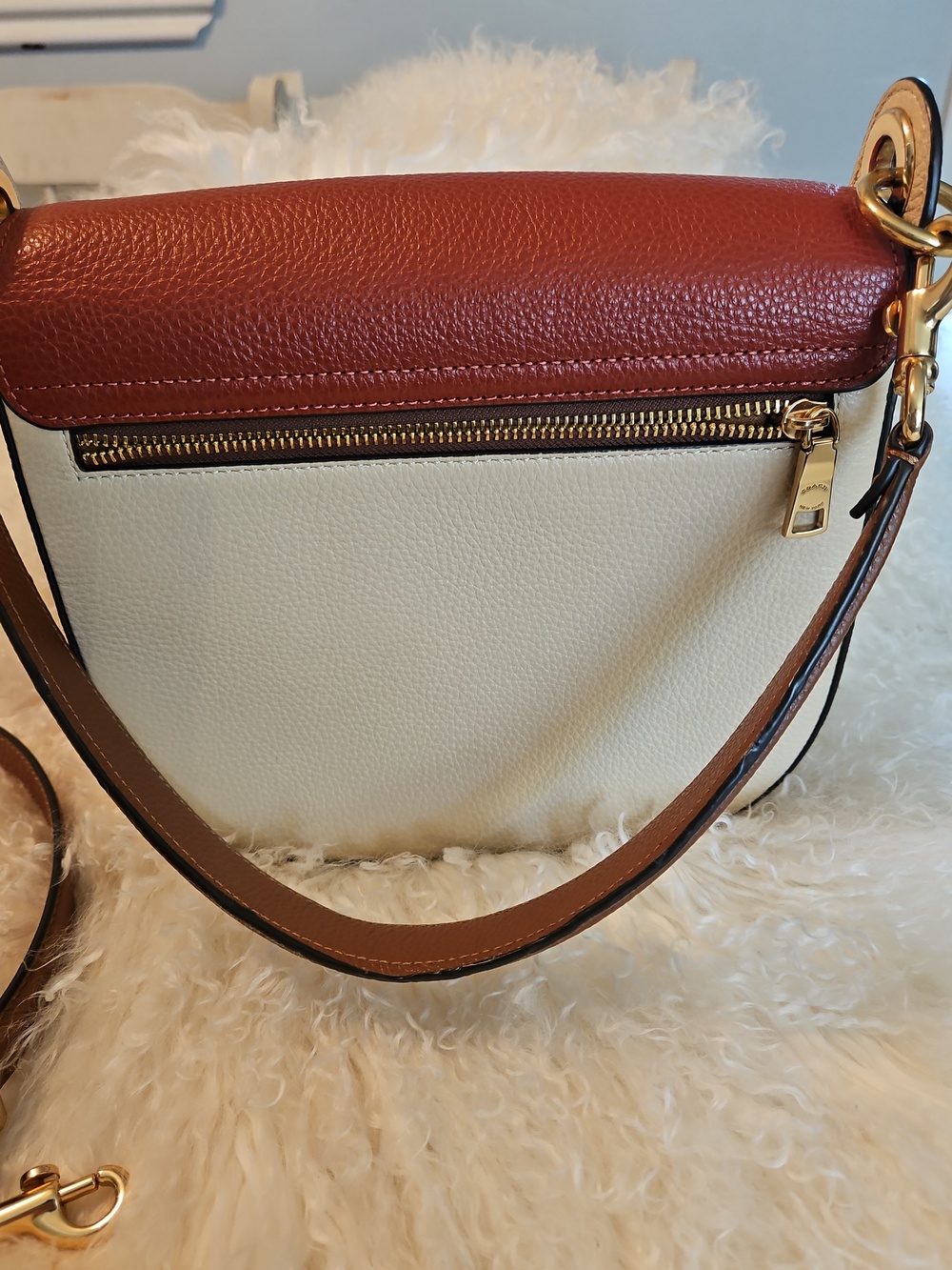 Coach Colorblock Leather Saddle Bag in Burgundy & Cream - Picture 2 of 11